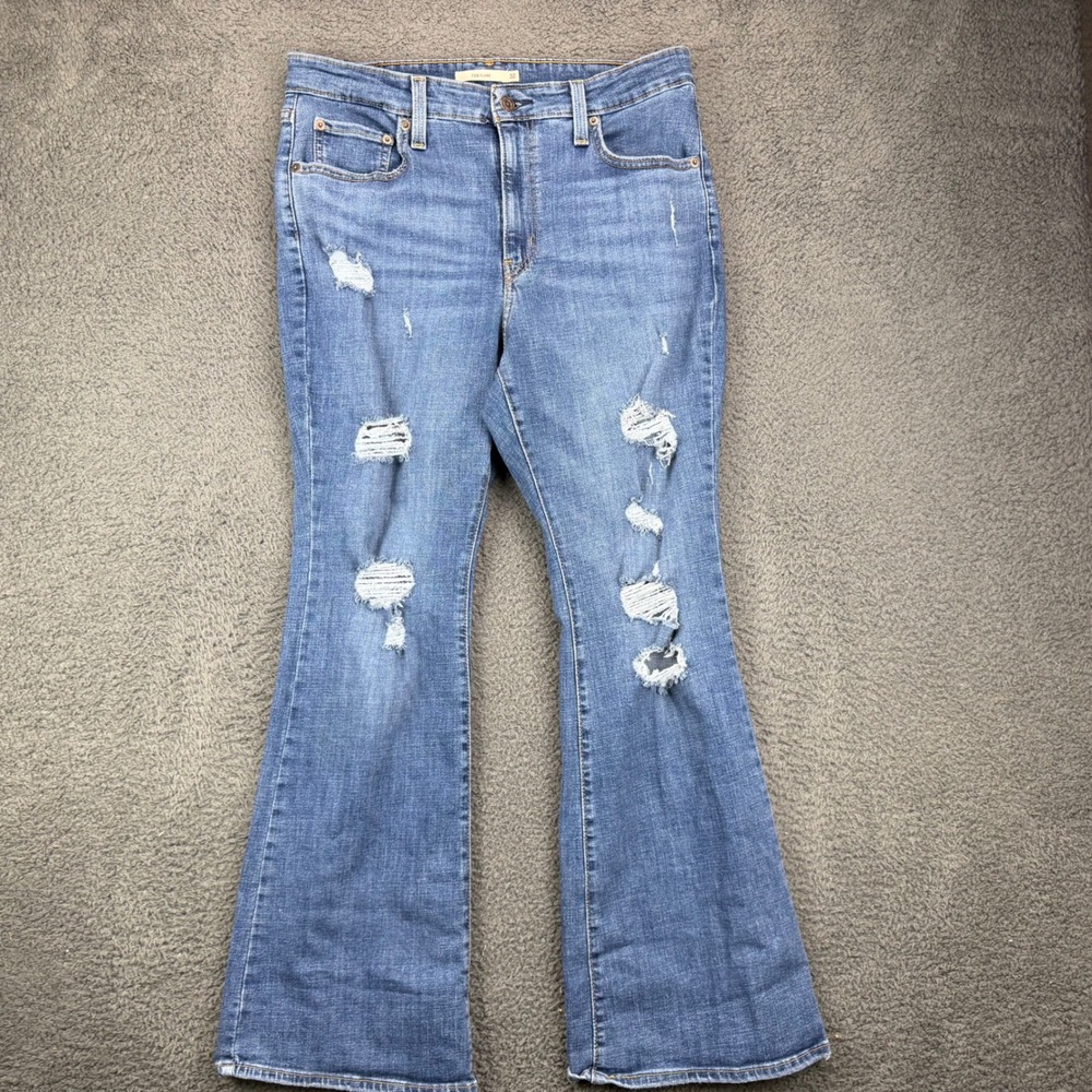Levi's Womens 726 Flare Jeans Distressed Blue Denim Size 32x30